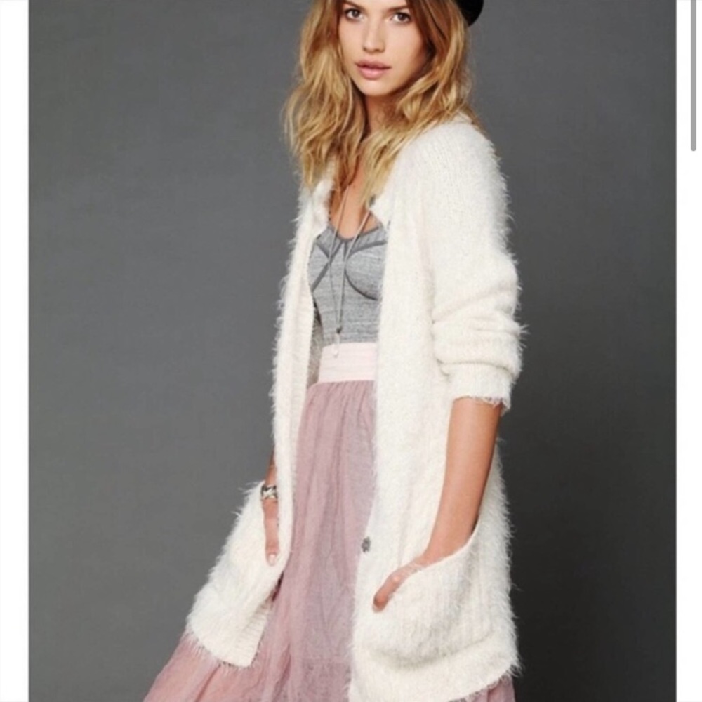 Free People Keep it Fuzzy Cardigan Ivory Wool Blend